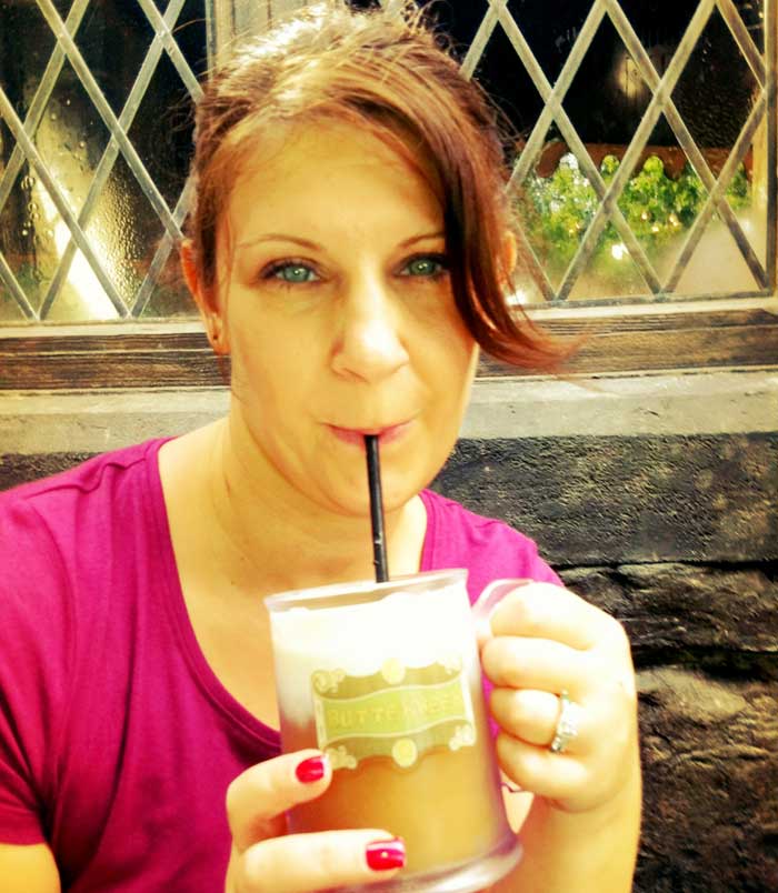 Drinking butterbeer at Universal Orlando