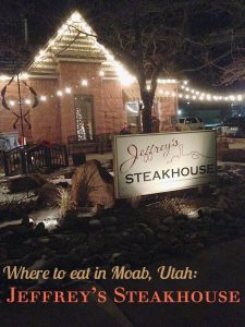 Exterior of Jeffrey's Steakhouse in Moab, Utah.