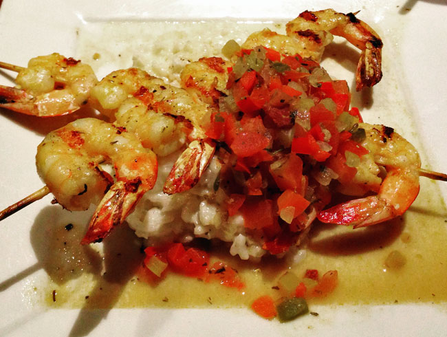 Grilled shrimp over risotto at Cosmos, Orange Beach, AL