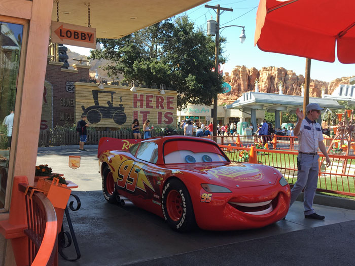 Lightning McQueen is on hand for photo ops at Disneyland.