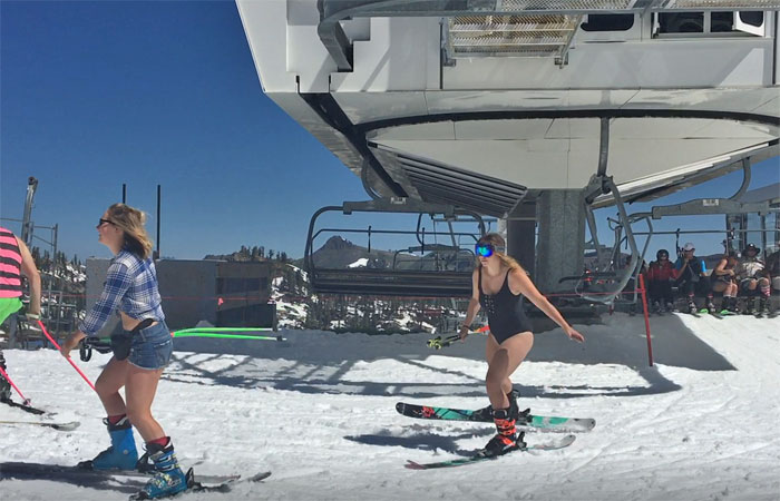 Skiing in a bathing suit