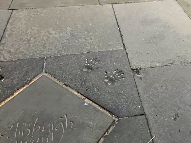 JK Rowling's handprints in the cement.